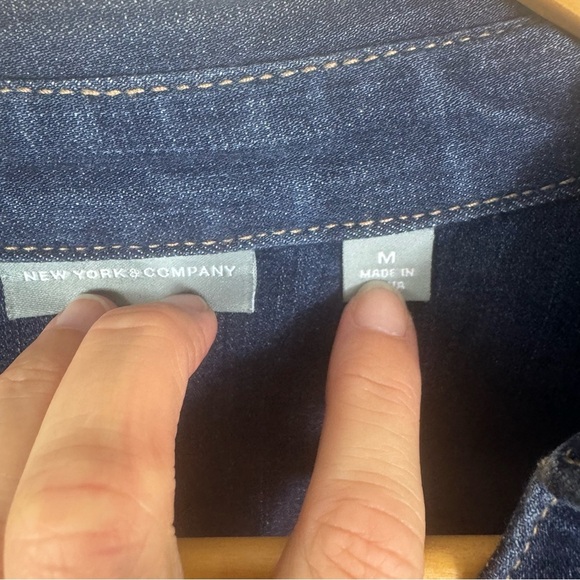 New York & Company Womens Blue Denim Dress Medium Snap Buttons Long Sleeve - Picture 5 of 9